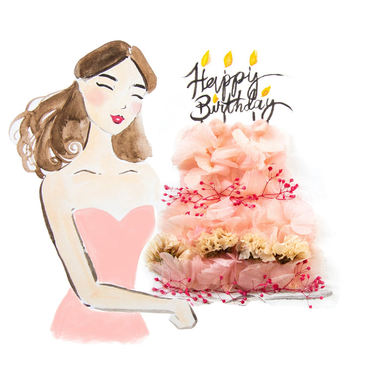 Artprint with Preserved Flowers-Cheerful Birthday Girl-Classic Square ( 25 x 25 cm )-Completed Piece-Love Limzy Co.