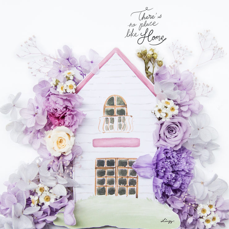 Artprint with Preserved Flowers-Home Sweet Home-Lilac Purple-Classic Square ( 25 x 25 cm )-Completed Piece-Love Limzy Co.