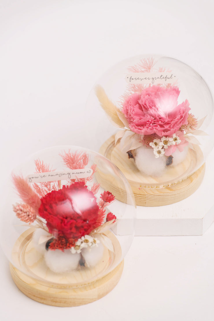 Carnation Heart Glass Dome