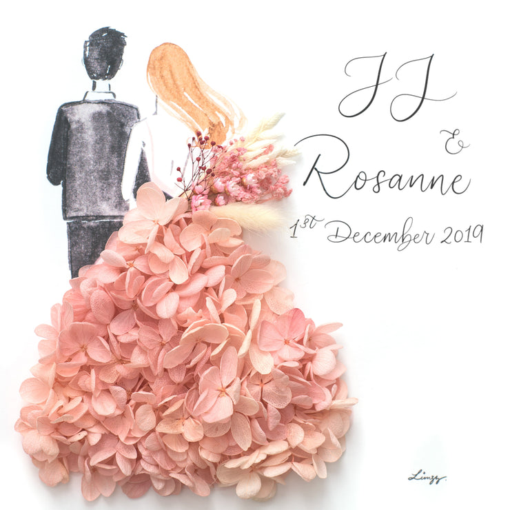 Artprint with Preserved Flowers-Backview Couple-Peach Pink-Classic Square ( 25 x 25 cm )-Completed Piece-Love Limzy Co.