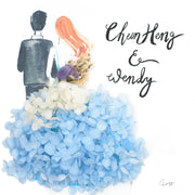 Artprint with Preserved Flowers-Backview Couple-Sea Blue-Classic Square ( 25 x 25 cm )-Completed Piece-Love Limzy Co.