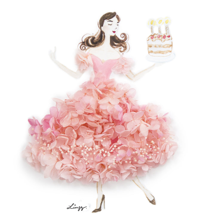 Artprint with Preserved Flowers-Dancing Birthday Girl-Peach Pink-Classic Square ( 25 x 25 cm )-Completed Piece-Love Limzy Co.