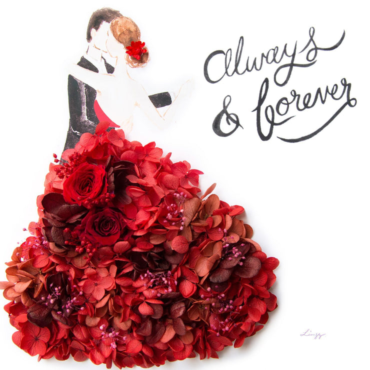 Artprint with Preserved Flowers-Dancing Couple-Russian Red-Classic Square ( 25 x 25 cm )-Completed Piece-Love Limzy Co.