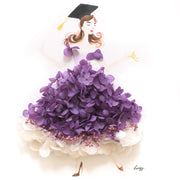 Artprint with Preserved Flowers-Dancing Graduation Girl-Royal Purple-Classic Square ( 25 x 25 cm )-Completed Piece-Love Limzy Co.