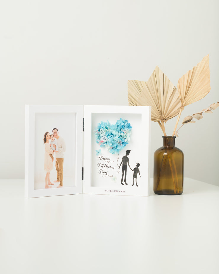 Artprint with Preserved Flowers-Father and Child-Father and Son-Book Frame ( 35 x 25cm )-Love Limzy Co.
