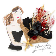 Artprint with Preserved Flowers-Floral Bouquet Girl-Ebony Black-Classic Square ( 25 x 25 cm )-Love Limzy Co.