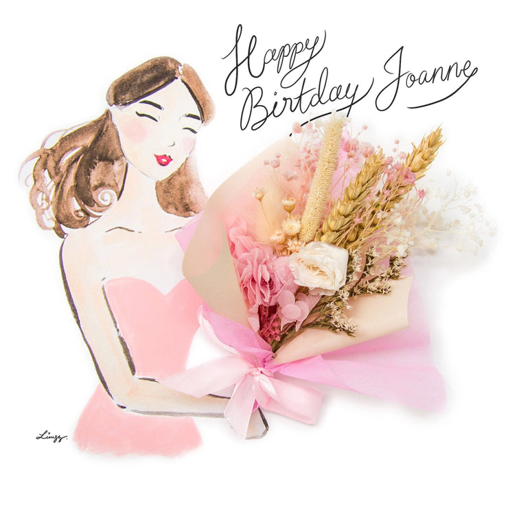 Artprint with Preserved Flowers-Floral Bouquet Girl-Peach Pink-Classic Square ( 25 x 25 cm )-Love Limzy Co.
