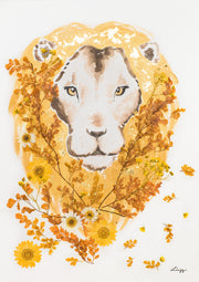 Artprint with Preserved Flowers-Floral Lion-Preserved Flower-Regular A4 ( 25 x 34 cm)-Love Limzy Co.