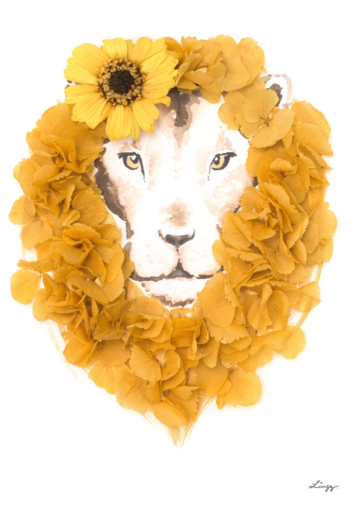 Artprint with Preserved Flowers-Floral Lion-Pressed Flower-Regular A4 ( 25 x 34 cm)-Love Limzy Co.