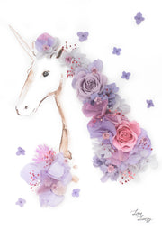 Artprint with Preserved Flowers-Floral Unicorn-Dusty Lavender-Petite A5 ( 18 x 24 cm )-Completed Piece-Love Limzy Co.