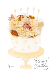 Artprint with Preserved Flowers-Fruity Caramel Birthday Cake-Petite A5 ( 18 x 24 cm )-Completed Piece-Love Limzy Co.