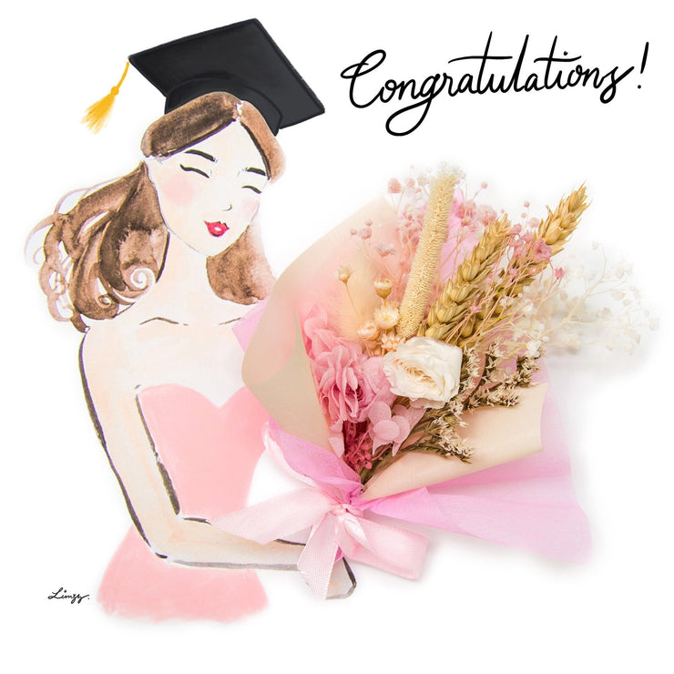 Artprint with Preserved Flowers-Graduation Bouquet Girl-Peach Pink-Love Limzy Co.