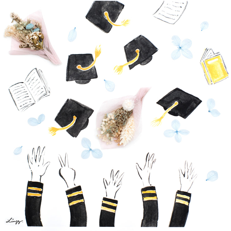 Artprint with Preserved Flowers-Graduation Day-Sea Blue-Love Limzy Co.