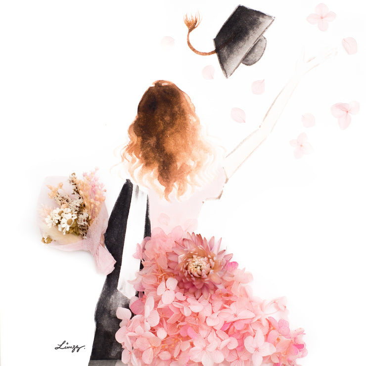 Artprint with Preserved Flowers-Graduation Girl-Peach Pink-Classic Square ( 25 x 25 cm )-Completed Piece-Love Limzy Co.
