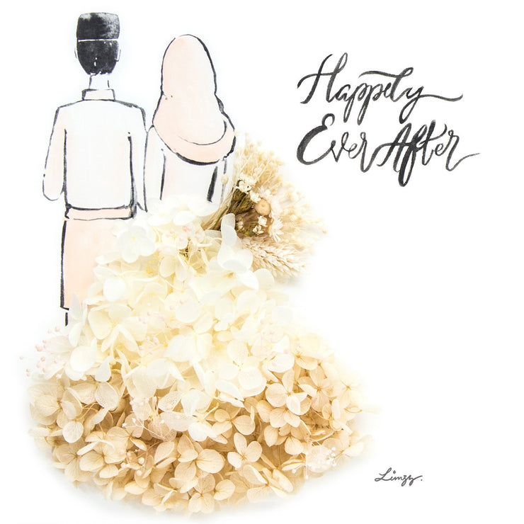 Artprint with Preserved Flowers-Hijab Couple-Cream White-Classic Square ( 25 x 25 cm )-Completed Piece-Love Limzy Co.