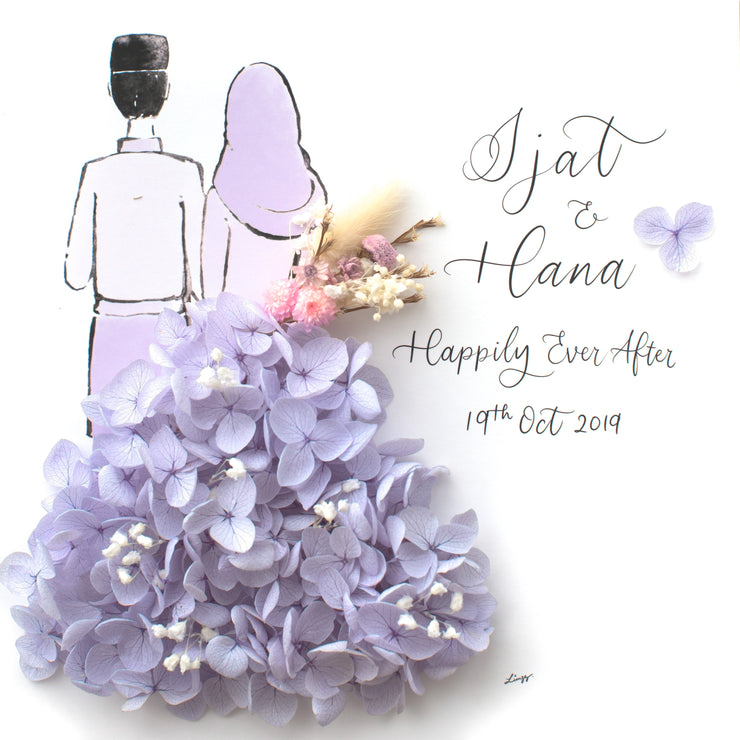 Artprint with Preserved Flowers-Hijab Couple-Dusty Lavender-Classic Square ( 25 x 25 cm )-Completed Piece-Love Limzy Co.