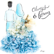 Artprint with Preserved Flowers-Hijab Couple-Sea Blue-Classic Square ( 25 x 25 cm )-Completed Piece-Love Limzy Co.
