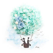 Artprint with Preserved Flowers-Hot Air Balloon-Tiffany Blue-Classic Square ( 25 x 25 cm )-Completed Piece-Love Limzy Co.