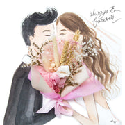 Artprint with Preserved Flowers-Kissing Couple-Peach Pink-Love Limzy Co.
