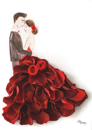 Artprint with Preserved Flowers-La Vie En Rose Couple-Russian Red-Petite A5 ( 18 x 24 cm )-Completed Piece-Love Limzy Co.