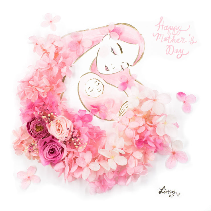 Artprint with Preserved Flowers-Mother and Child-Blush Pink-Classic Square ( 25 x 25 cm )-Completed Piece-Love Limzy Co.