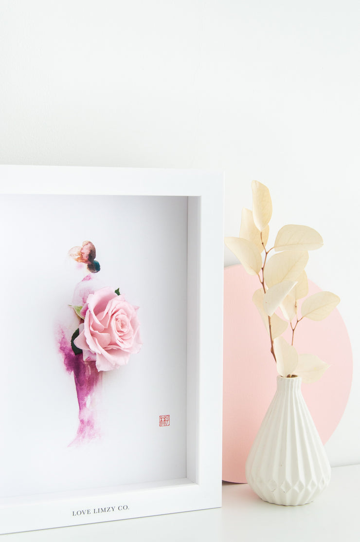 Artprint with Preserved Flowers-Pink Rose Kimono-Love Limzy Co.