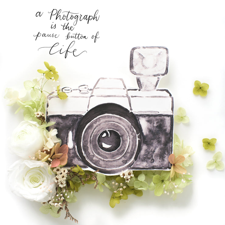 Artprint with Preserved Flowers-Shutterbug Camera-Forest Green-Completed Piece-Love Limzy Co.