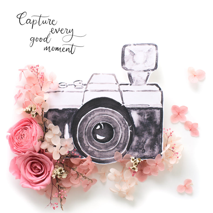Artprint with Preserved Flowers-Shutterbug Camera-Peach Pink-Completed Piece-Love Limzy Co.
