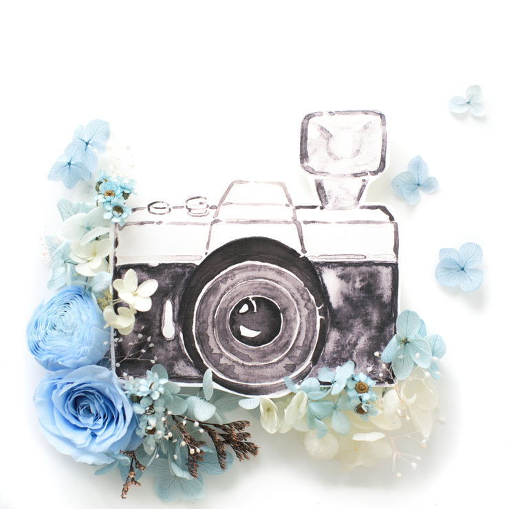 Artprint with Preserved Flowers-Shutterbug Camera-Sea Blue-Completed Piece-Love Limzy Co.