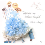 Artprint with Preserved Flowers-Traveling Couple-Sea Blue-Classic Square ( 25 x 25 cm )-Completed Piece-Love Limzy Co.