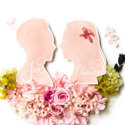 Artprint with Preserved Flowers-Vintage Couple Silhouette Portrait-Peach Pink-Classic Square ( 25 x 25 cm )-Love Limzy Co.