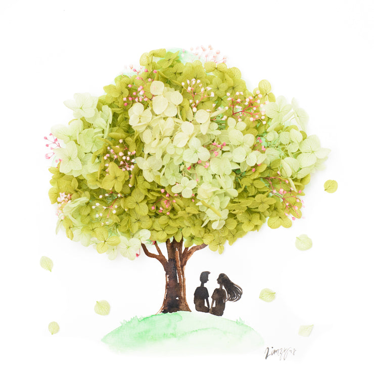 Artprint with Preserved Flowers-Wishing Tree-Lush Green-Classic Square ( 25 x 25 cm )-Completed Piece-Love Limzy Co.