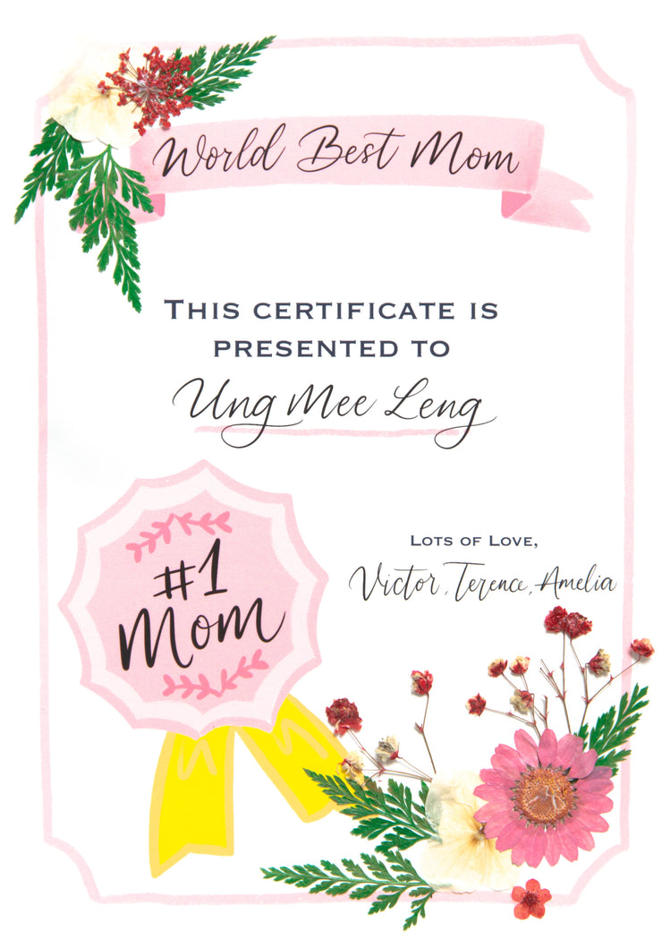 Artprint with Pressed Flower-Best Mom Cert-Love Limzy Co.